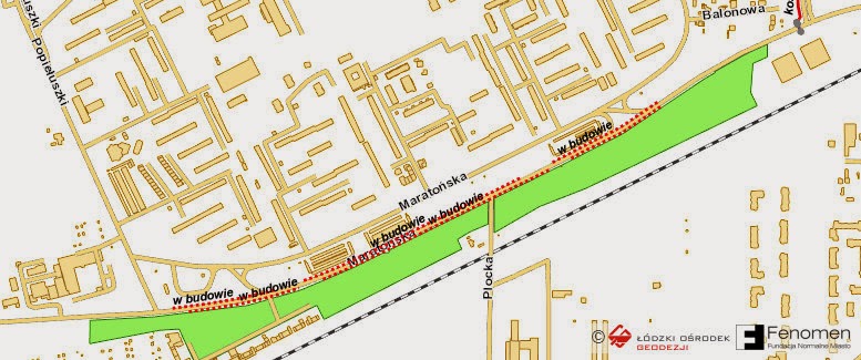 Mapa powstającego odcinka od ul. Popiełuszki do wysokości zjazdu do ul. Armii Krajowej