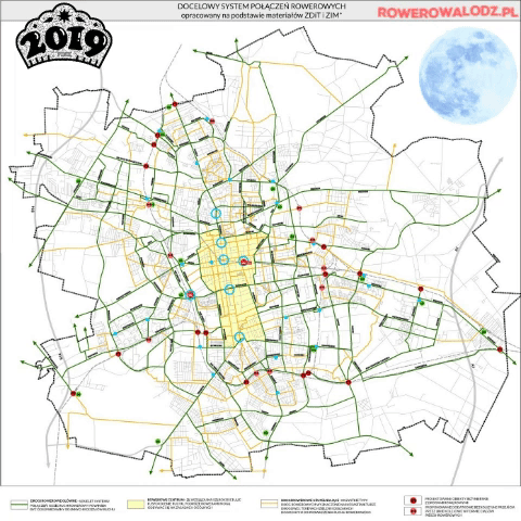 docelowy układ tras rowerowych Łodzi 2019